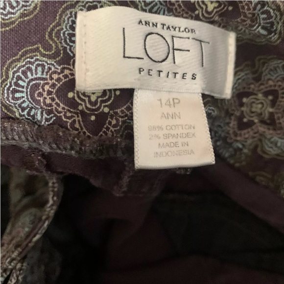 Ann Taylor Loft Women's Petite Brown Floral Cotton Mid Rise Capri Pants Size 14P - Picture 7 of 7